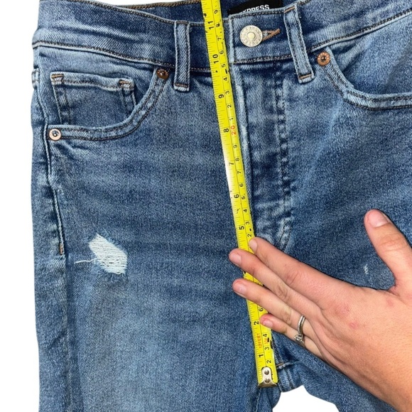 Express High Rise Cropped Flare Women’s 4R Distressed Jeans Medium Wash Denim - Picture 11 of 12